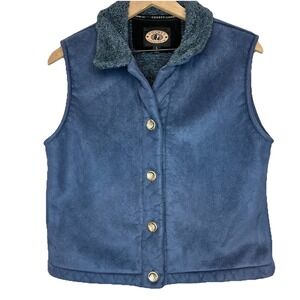 County Clothing Company Blue Vest Large Vintage Western Faux Suede Pewter Button